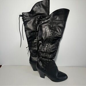 Over The Knee Black Leather Boots Size 8